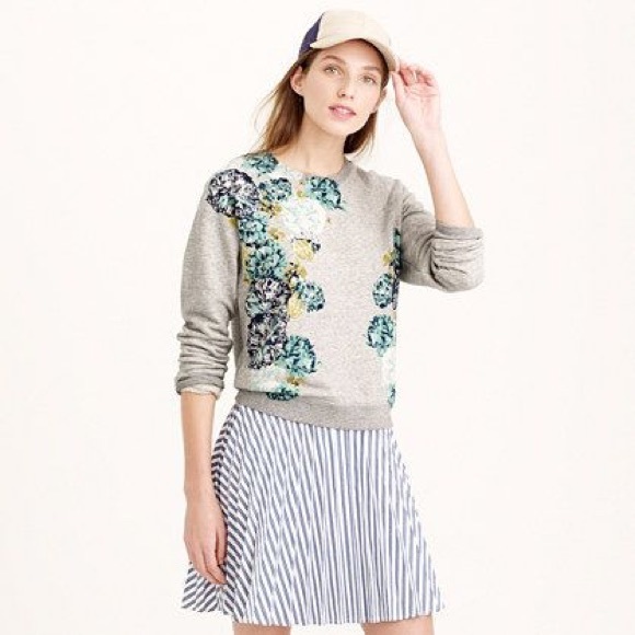 J Crew • Grey Floral Print Crewneck Sweatshirt - Picture 2 of 8